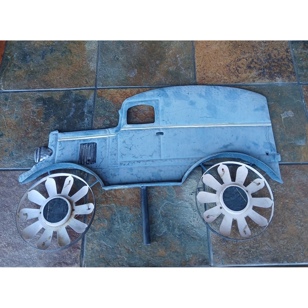 Rustic Metal Delivery Truck Blue Wind Spinner Yard Stake Garden Art - As Is